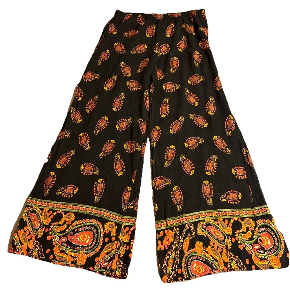 Band of Gypsies Wide Leg Pants Women Black Excellent Paisley Boho XS
